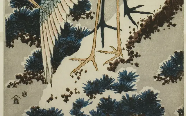 Cranes on a Snow-covered Pine